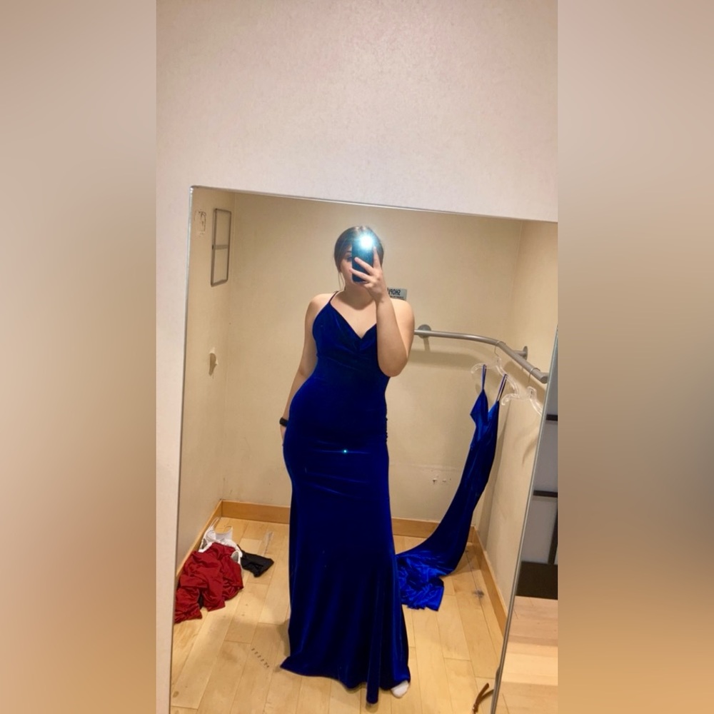 Blue velvet prom dress; only wore 1 time